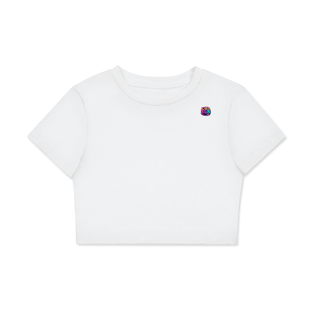 Fitted Crop Cotton T-Shirt w/ Custom Graphic Design_Curves Ahead_Back & FGN Logo_Front