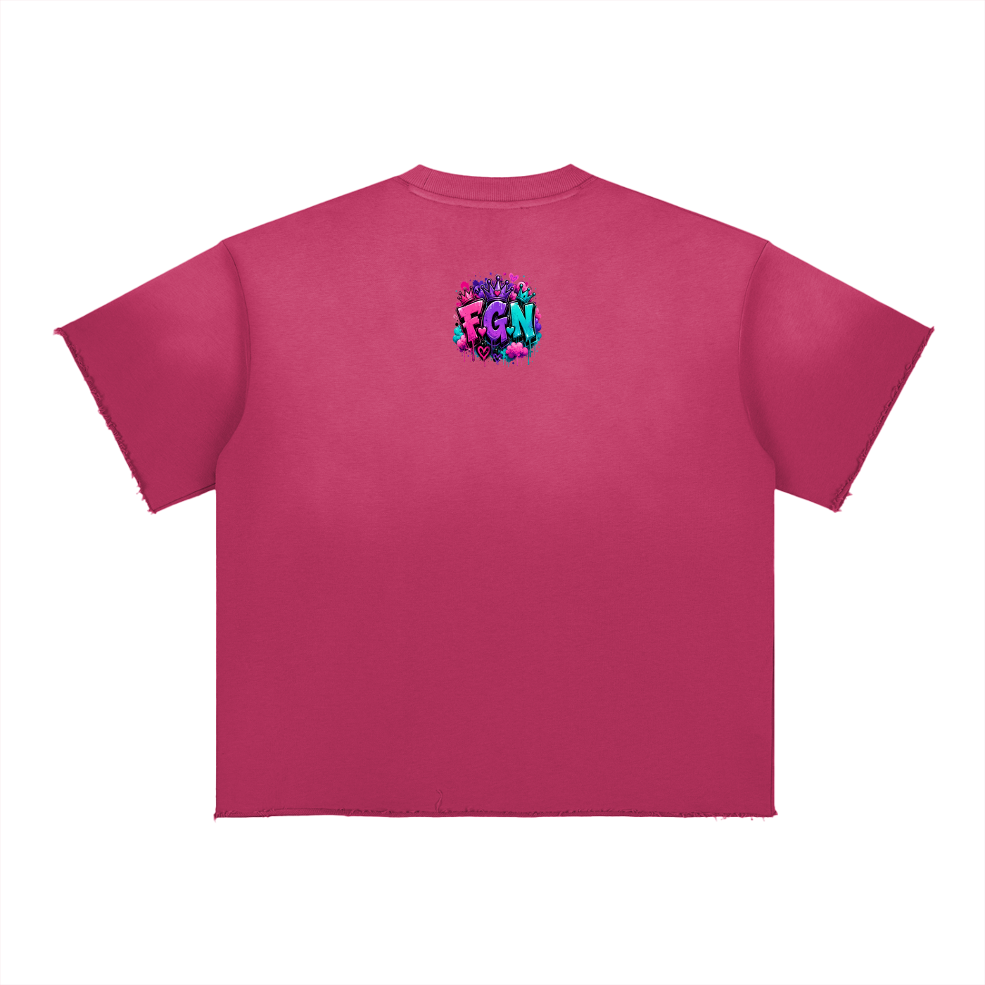 Sun Fade Raw Edge T-Shirt w/ Custom FGN Graphic Design Kiss My Fluff Front & FGN Logo Back