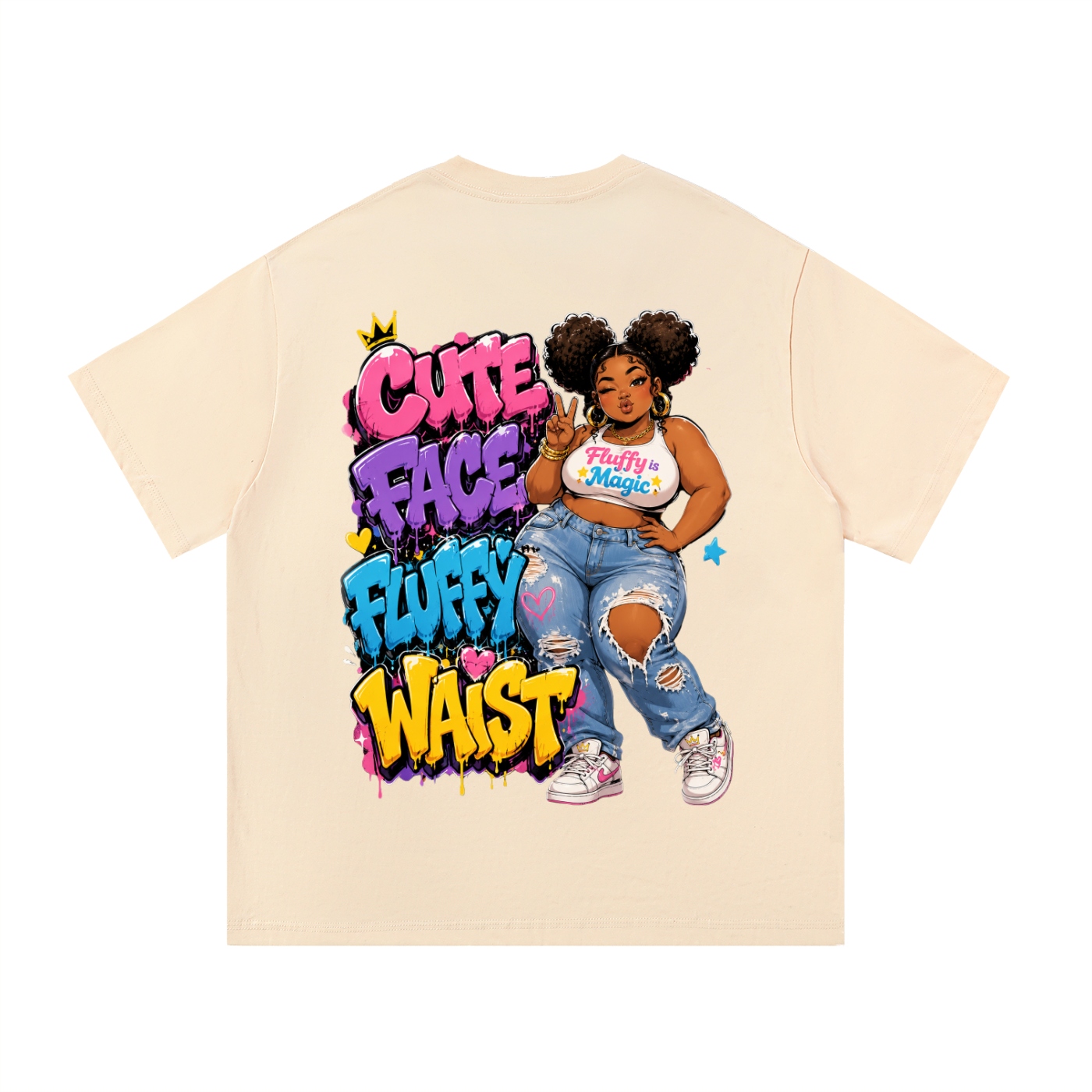 Essential Cotton T-Shirt Cute Face Fluffy Waist-Back