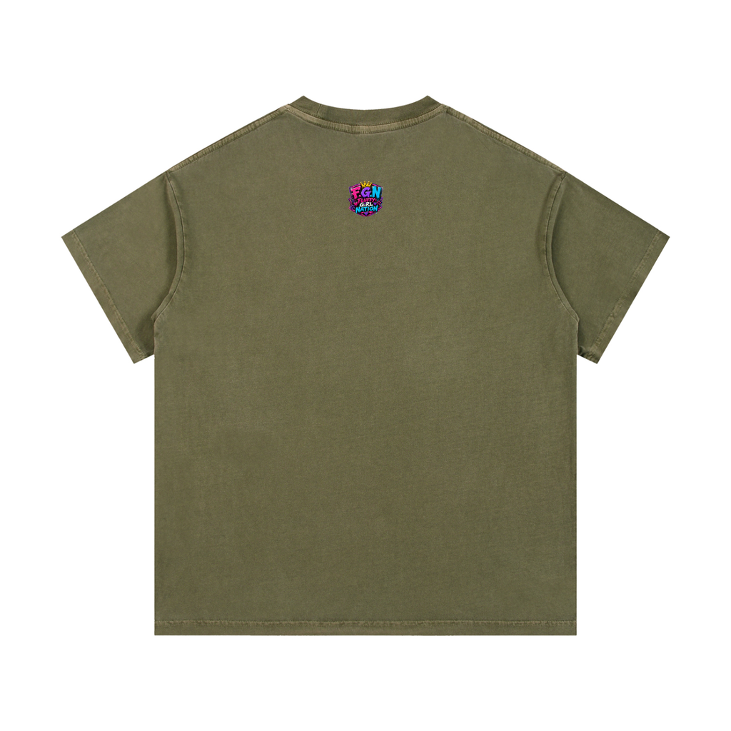 Vintage Wash Cotton T-Shirt w/ Custom Graphic Design_Heavy on the Curves_Front & FGN Logo_Back