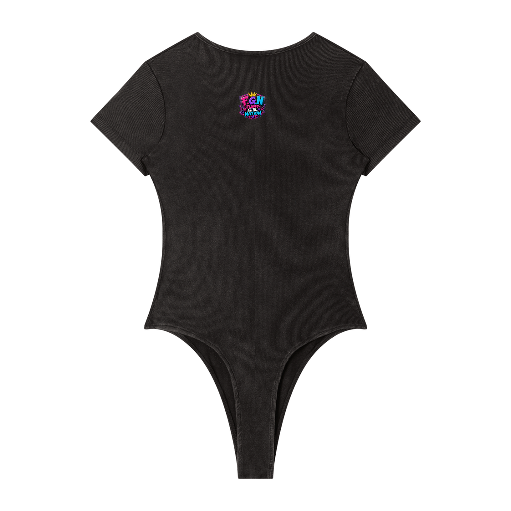 Women's Mineral Wash Crewneck Bodysuit w/ Custom Graphic Design_You Know You Like_Front & FGN Logo_Back