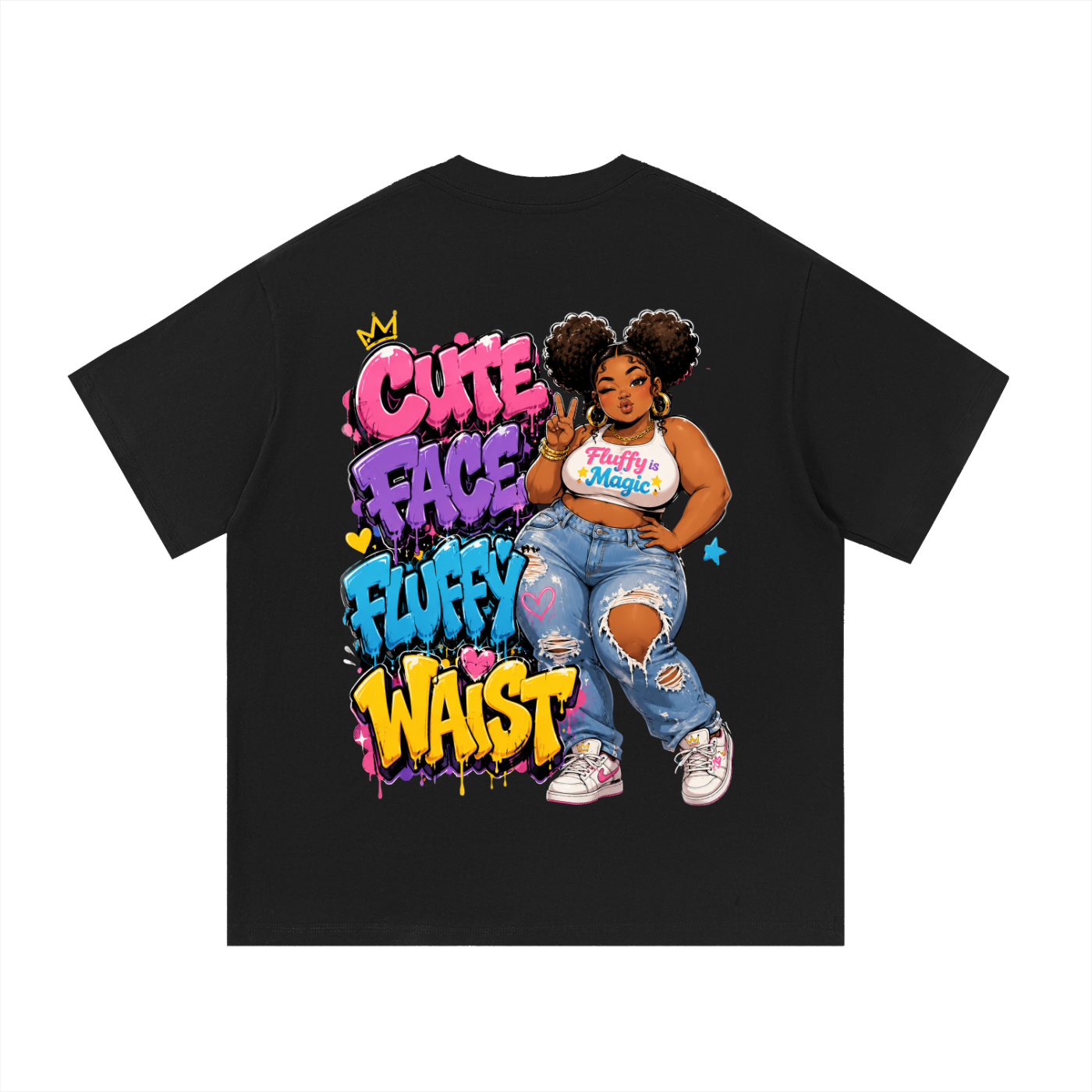 Essential Cotton T-Shirt Cute Face Fluffy Waist-Back