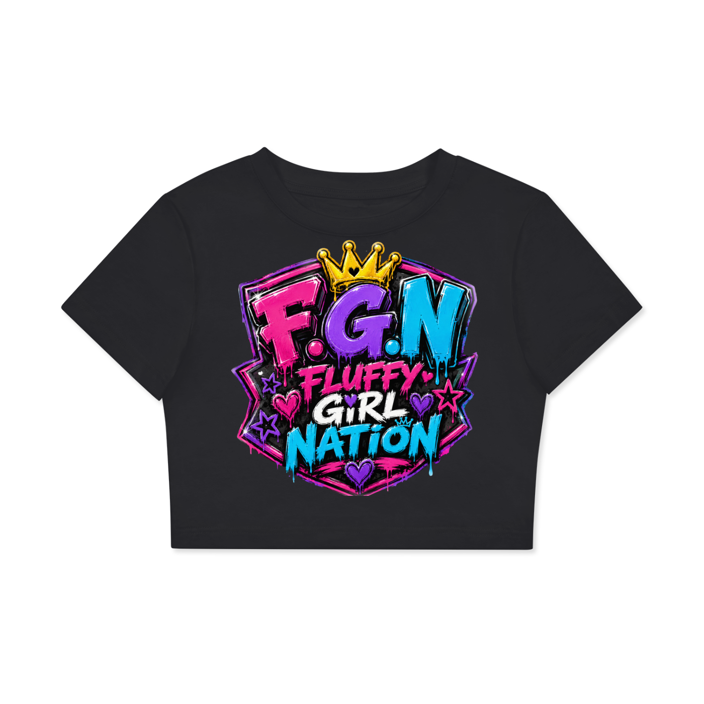 Fitted Crop Cotton T-Shirt w/ Custom FGN Logo Badge Graphic Design Front & Back