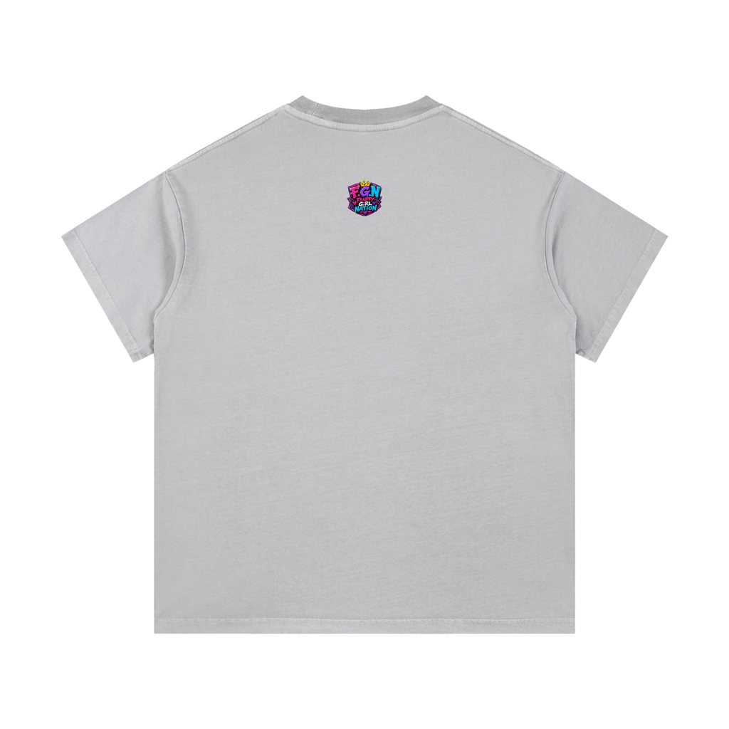 Vintage Wash Cotton T-Shirt w/ Custom Graphic Design_Heavy on the Curves_Front & FGN Logo_Back
