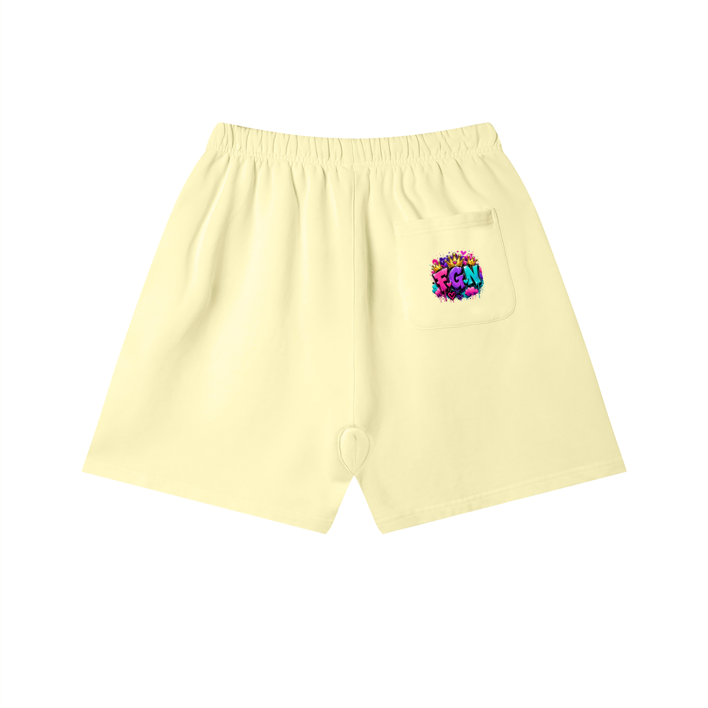 Unisex Vintage Wash Cotton Shorts w/ Custom Graphic Design_Heavy on the Curves_Front & FGN Logo_Back Pocket