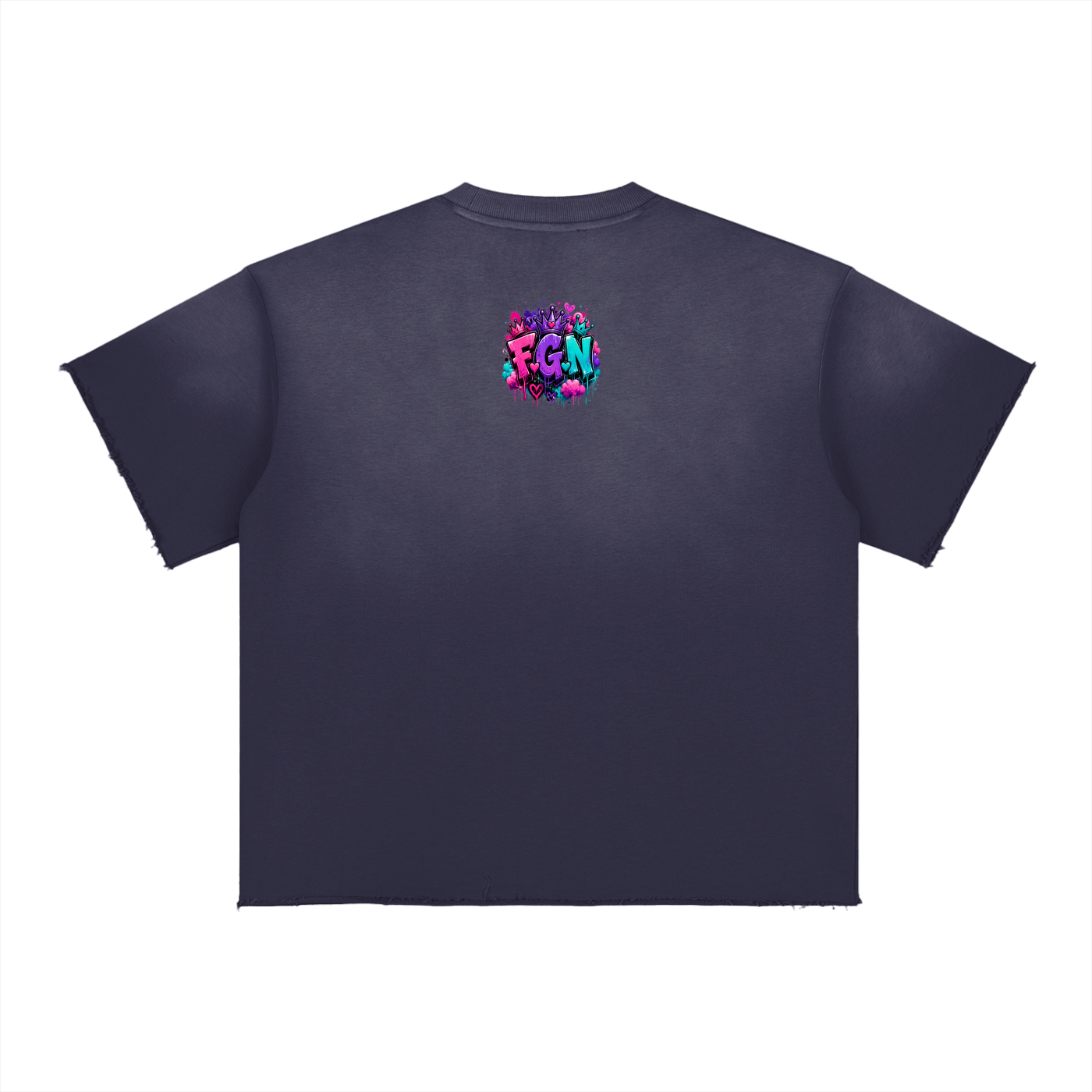 Sun Fade Raw Edge T-Shirt w/ Custom FGN Graphic Design Kiss My Fluff Front & FGN Logo Back