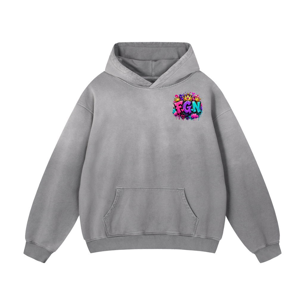 Heavyweight Sunfade Oversized Hoodie w/ Custom FGN Logo Front & Just Because I'm Fluffy Graphic Design Back