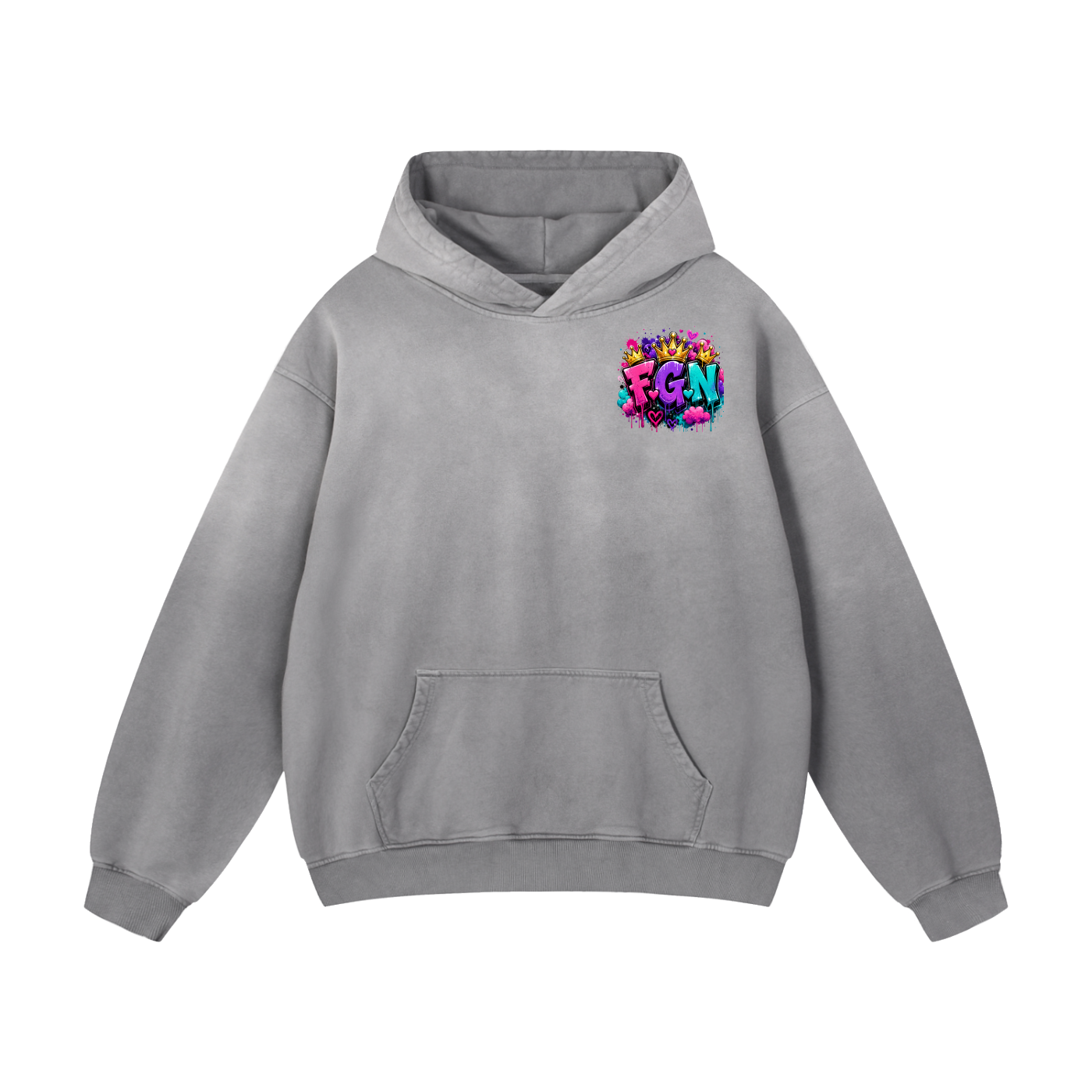 Heavyweight Sunfade Oversized Hoodie w/ Custom FGN Logo Front & Just Because I'm Fluffy Graphic Design Back