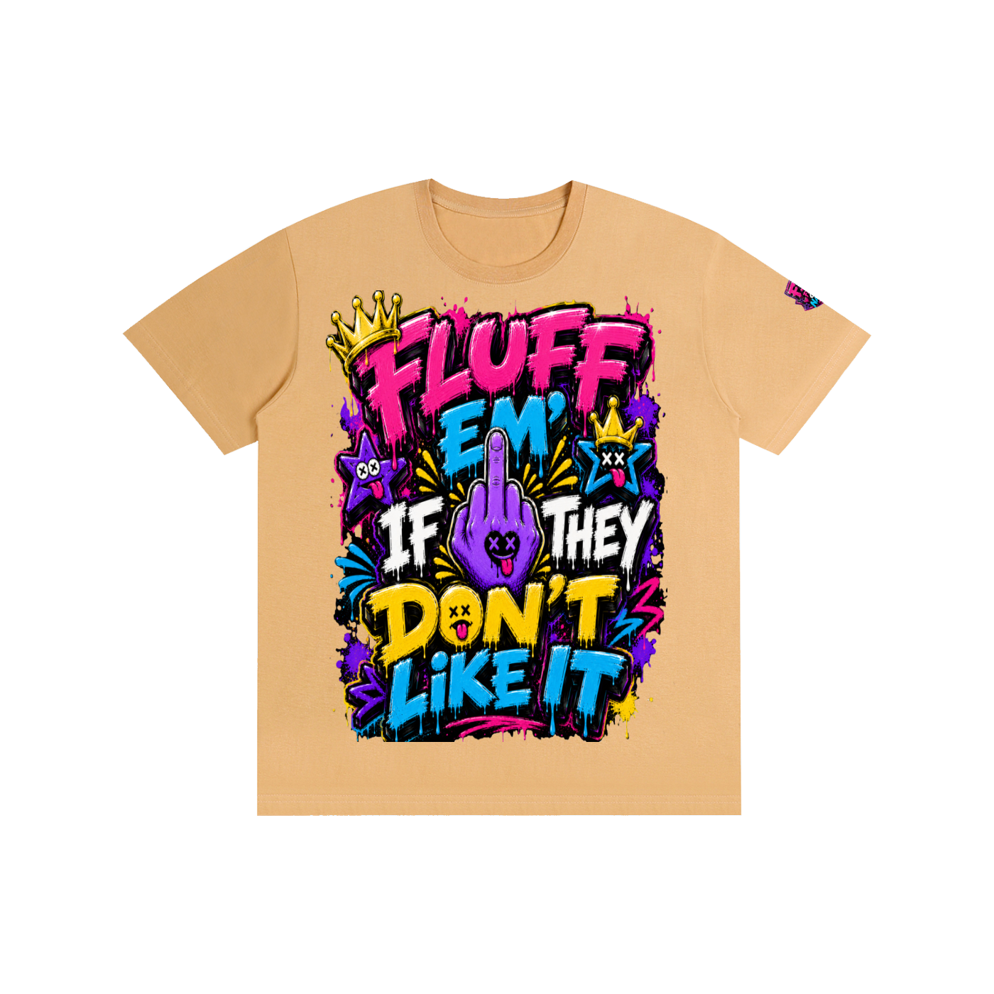 Pure Cotton Unisex T-Shirt w/Custom FGN Logo-Left Sleeve & Graphic Design Front-Fluff Em'