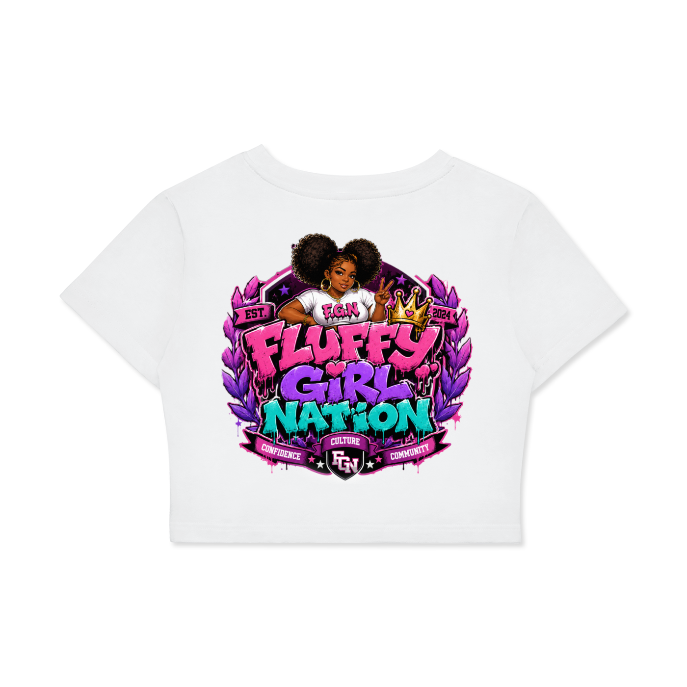 Fitted Crop Cotton T-Shirt w/ Custom FGN Logo Front &  University Logo Graphic Design Back