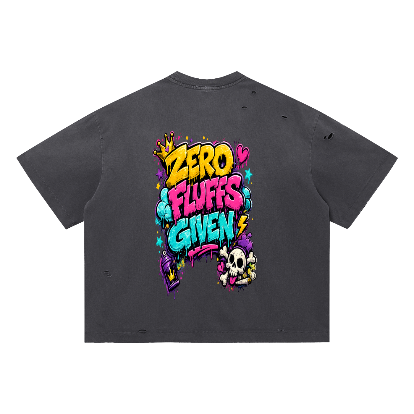 Vintage Washed Distressed Boxy Oversized T-Shirt w/ Custom FGN Logo Front & Graphic Design Zero Fluffs Given...Back