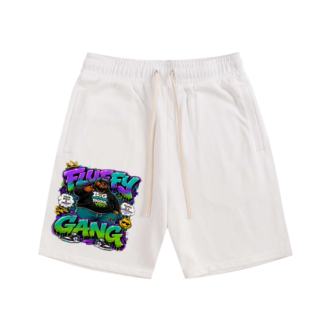 Essential Cotton Shorts w/ Custom Graphic Design_Fluffy Gang_Front