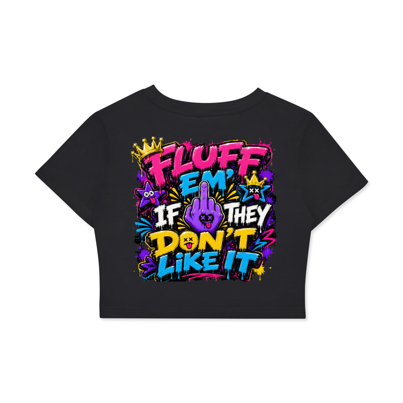 Fitted Crop Cotton T-Shirt w/Custom FGN Graphic Logo Front & Graphic Design Back-Fluff Em'