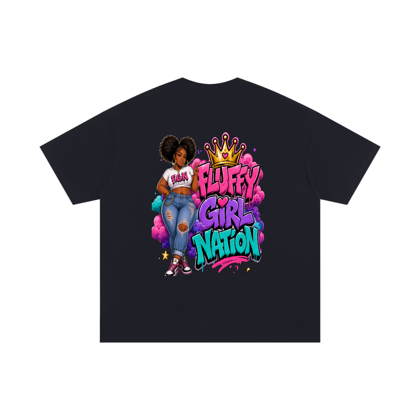 Unisex Oversized Cotton T-Shirt w/ Custom FGN Logo Front & FGN w/Girl Graphic Design Back