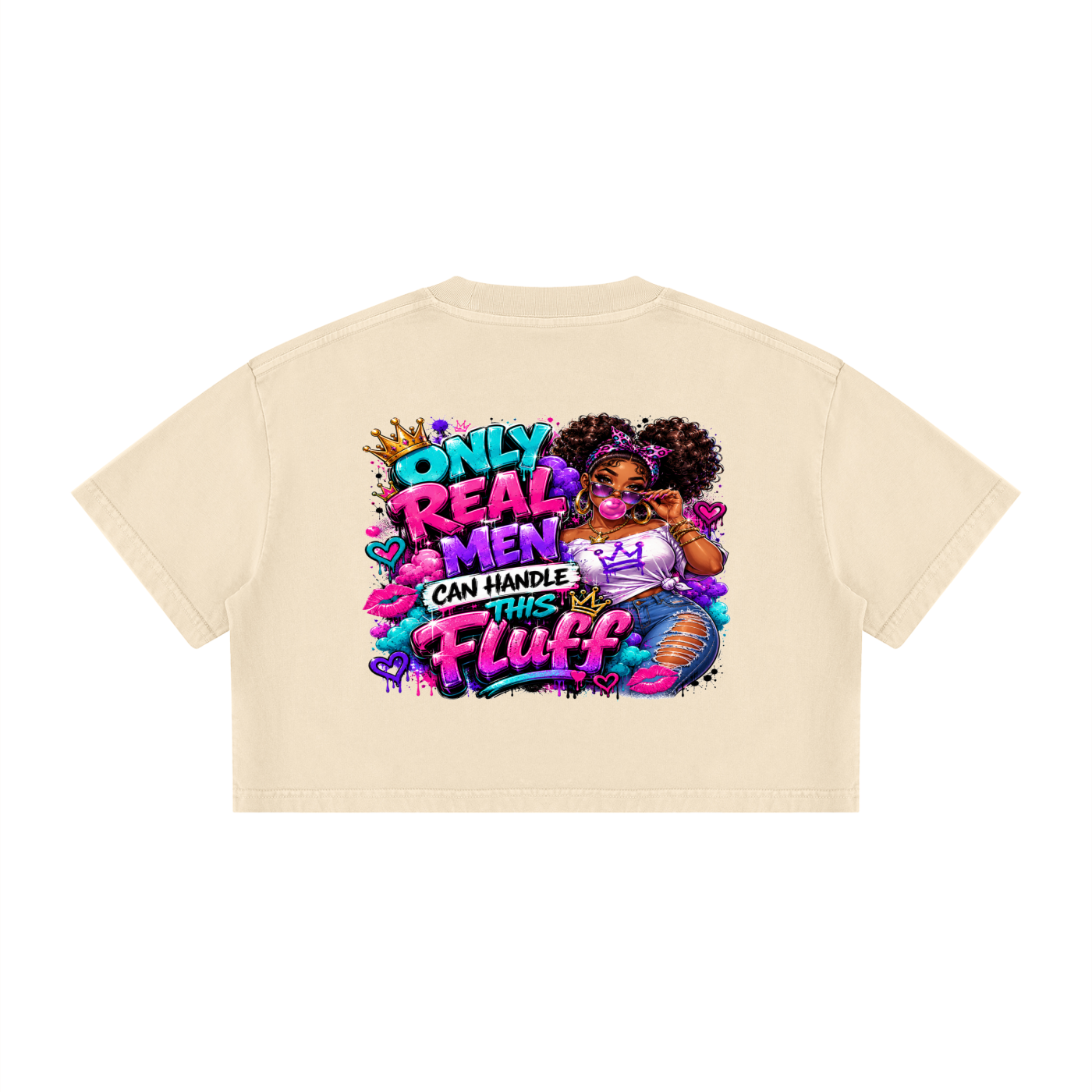 Women's Mineral Wash Cotton Crop T-Shirt w/Custom Graphic Design_Only Real Men Can_Back & FGN Logo_Front
