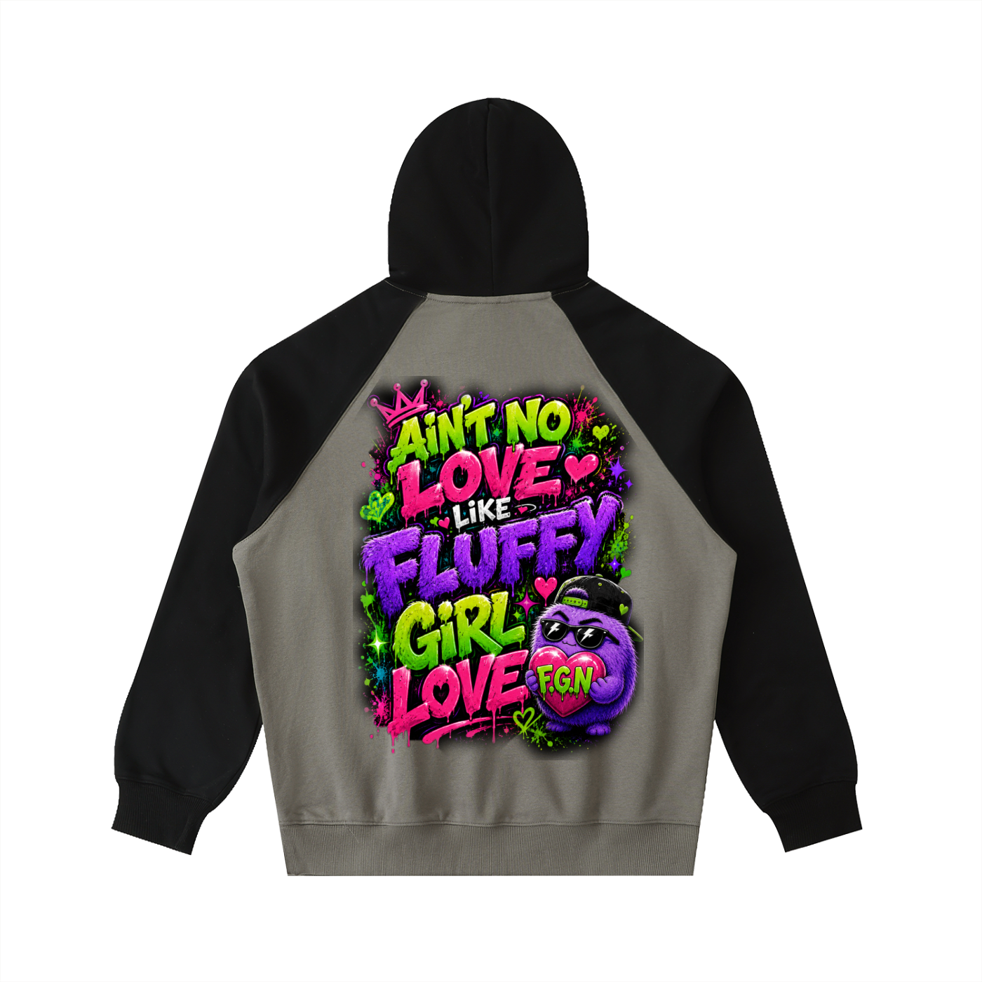Color-Block Raglan Sleeve Hoodie w/ Custom Graphic Design_Ain't No Love_Back