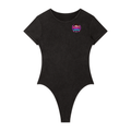 Women's Mineral Wash Crewneck Bodysuit w/ Custom FGN Logo Front & Fluffy Girls Rule The World Graphic Design Back