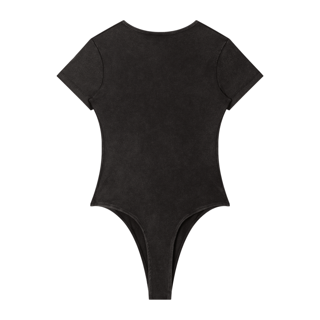 Women's Mineral Wash Crewneck Bodysuit w/ Custom Graphic Design_Heavy_Only Fluffy Energy_Front
