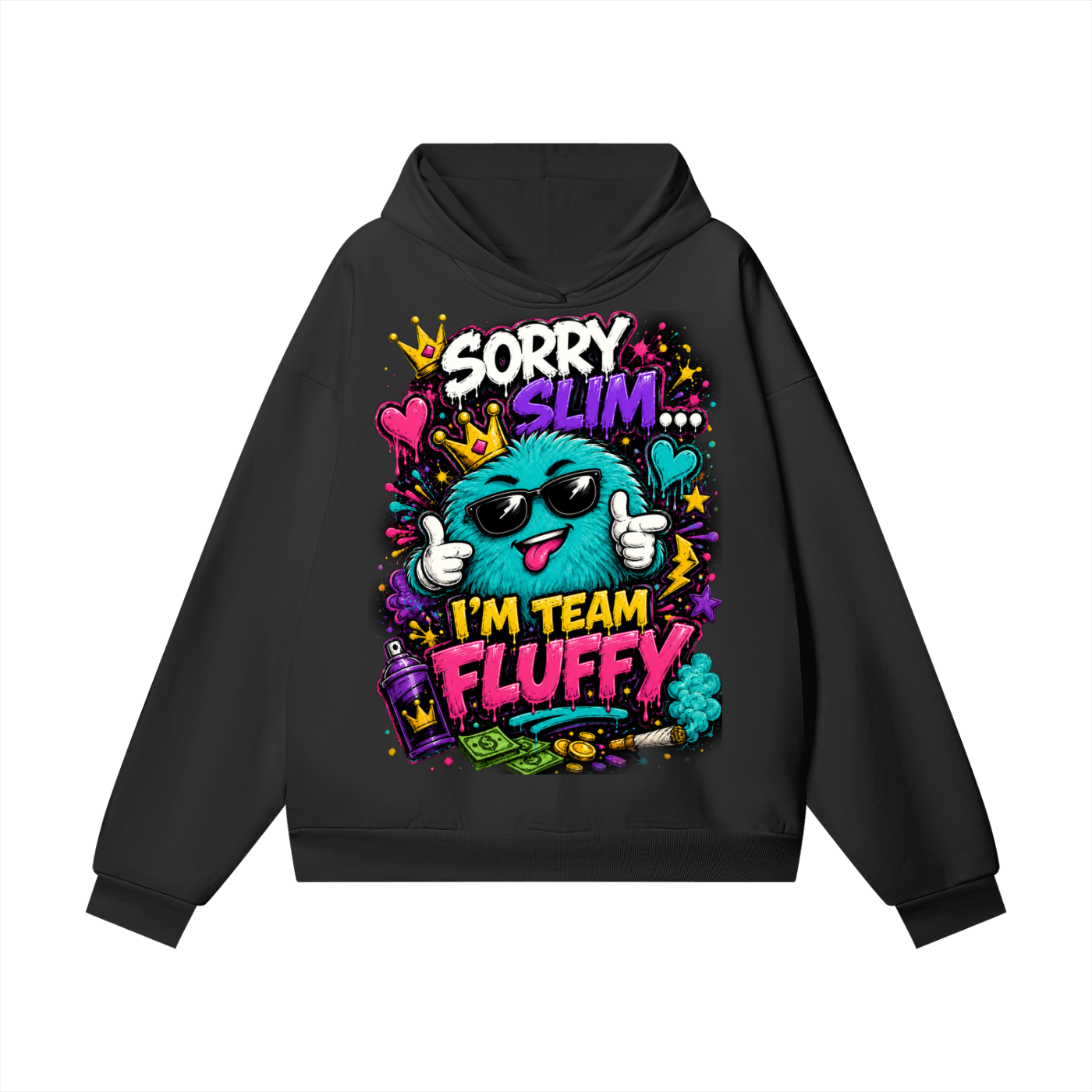 Heavyweight Hidden Pocket Fleece Hoodie w/ Custom Graphic Design_Sorry Slim_Front & FGN Logo_Back
