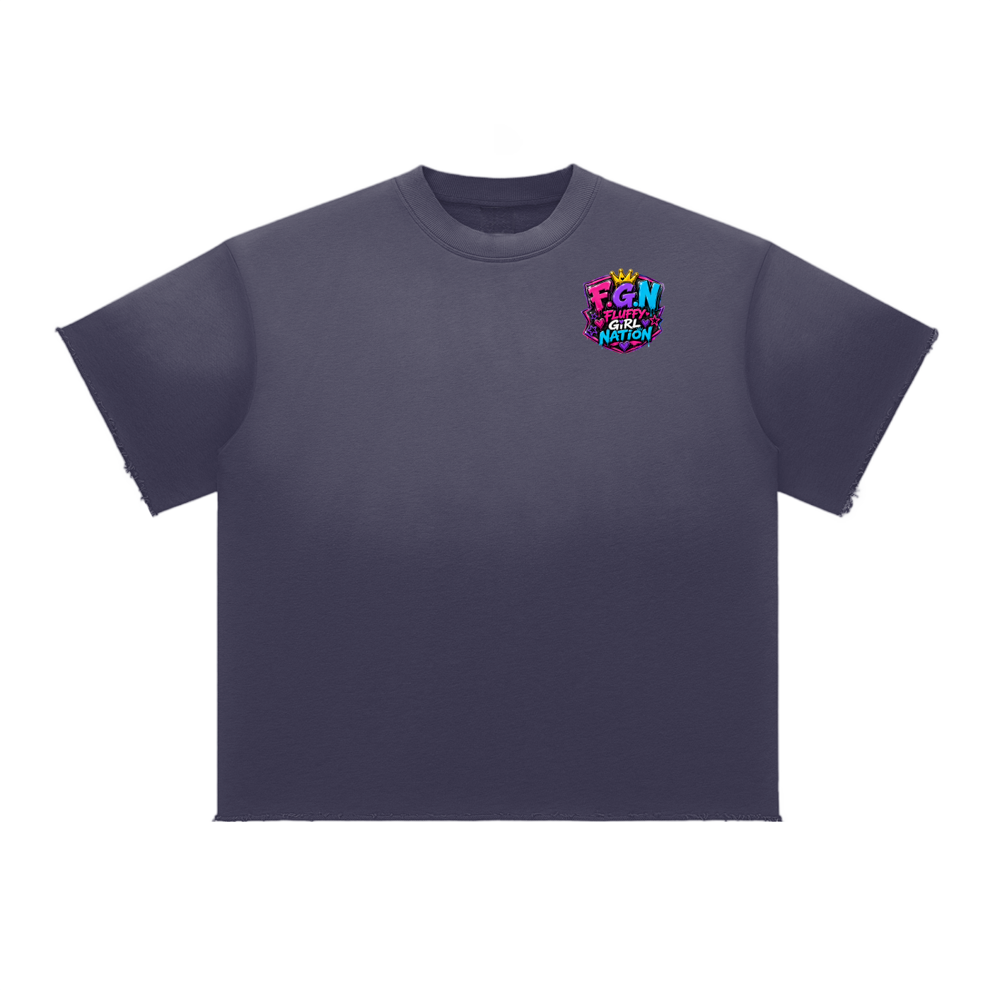 Sun Fade Raw Edge T-Shirt w/ Custom Graphic Design-Respect My Fluffy_Back & FGN Logo_Back