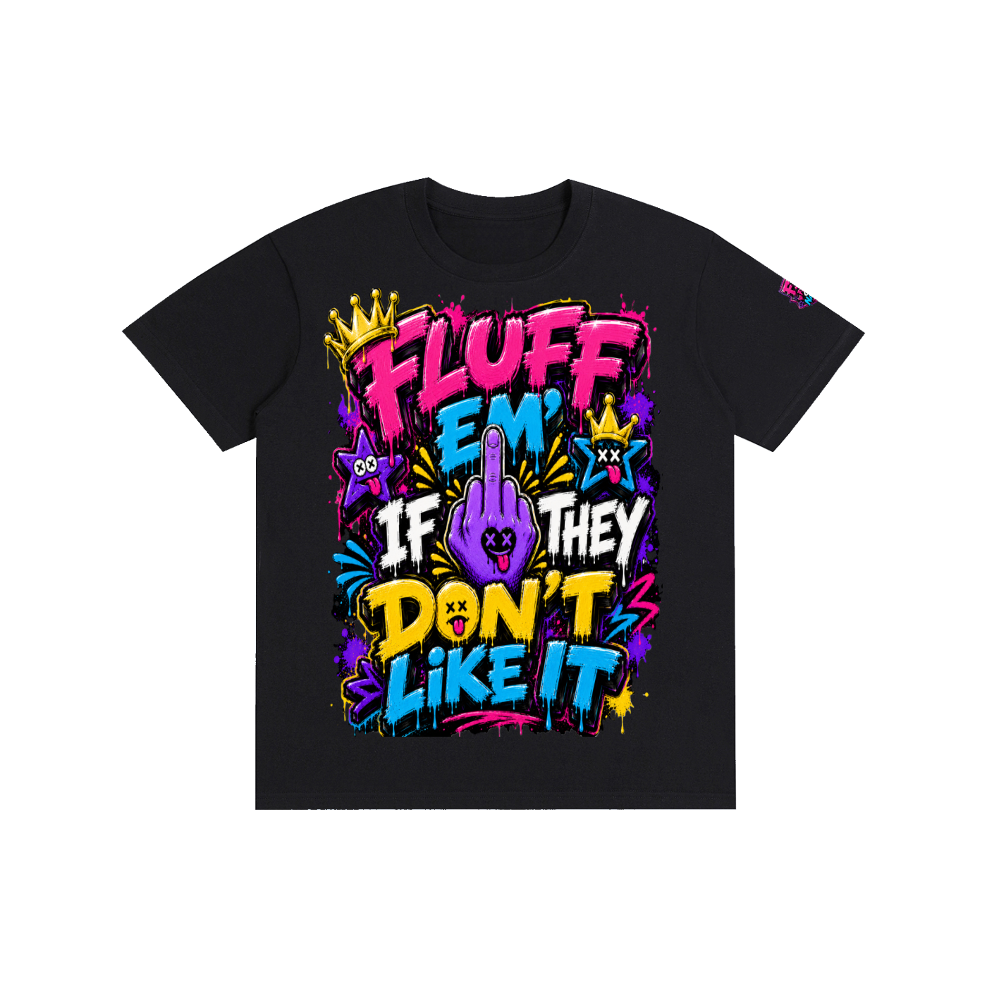 Pure Cotton Unisex T-Shirt w/Custom FGN Logo-Left Sleeve & Graphic Design Front-Fluff Em'
