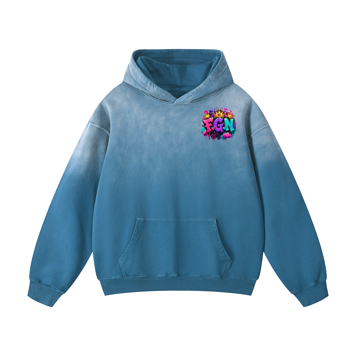 Heavyweight Sunfade Oversized Hoodie w/ Custom FGN Logo Front & Just Because I'm Fluffy Graphic Design Back