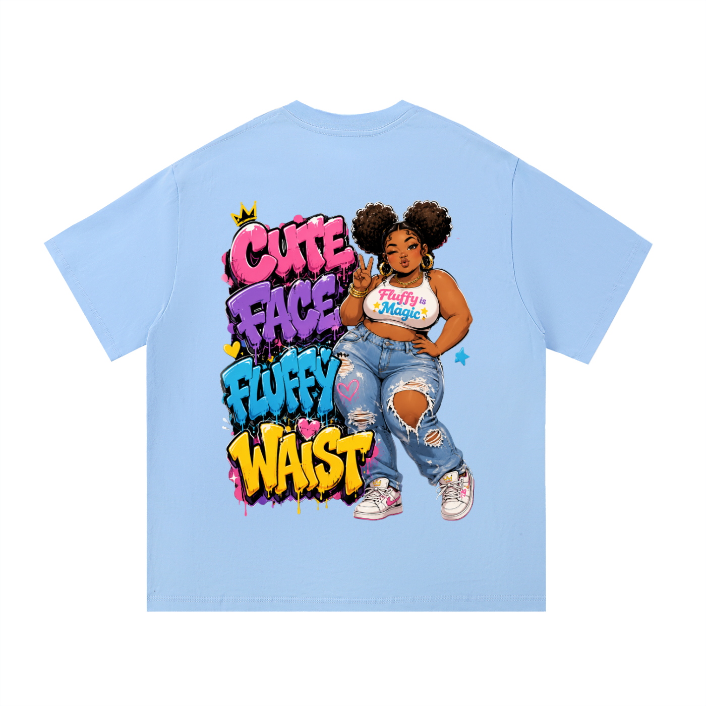 Essential Cotton T-Shirt Cute Face Fluffy Waist-Back
