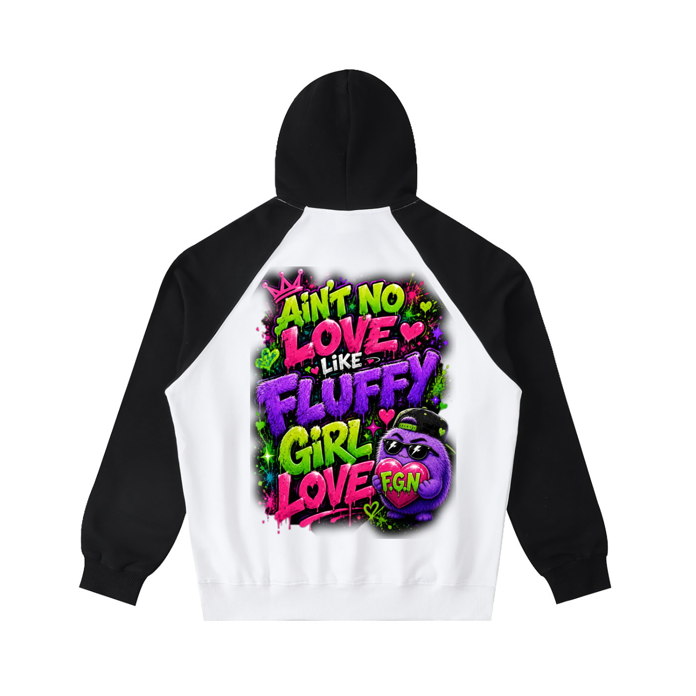 Color-Block Raglan Sleeve Hoodie w/ Custom Graphic Design_Ain't No Love_Back