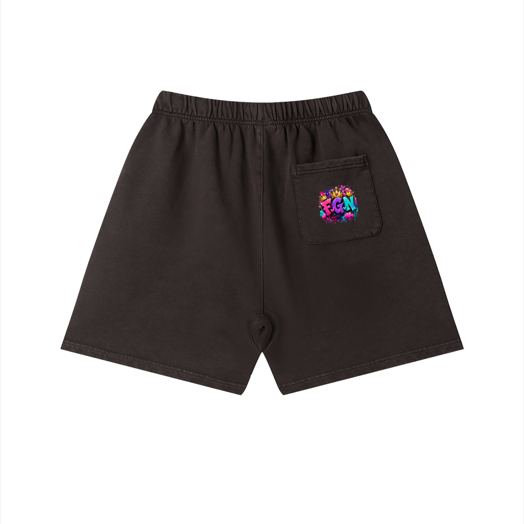Unisex Vintage Wash Cotton Shorts w/ Custom Graphic Design_Heavy on the Curves_Front & FGN Logo_Back Pocket