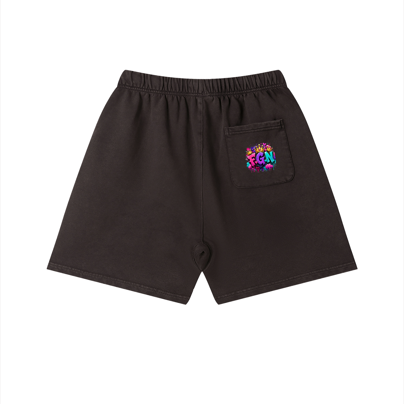 Unisex Vintage Wash Cotton Shorts w/ Custom Graphic Design_Heavy on the Curves_Front & FGN Logo_Back Pocket