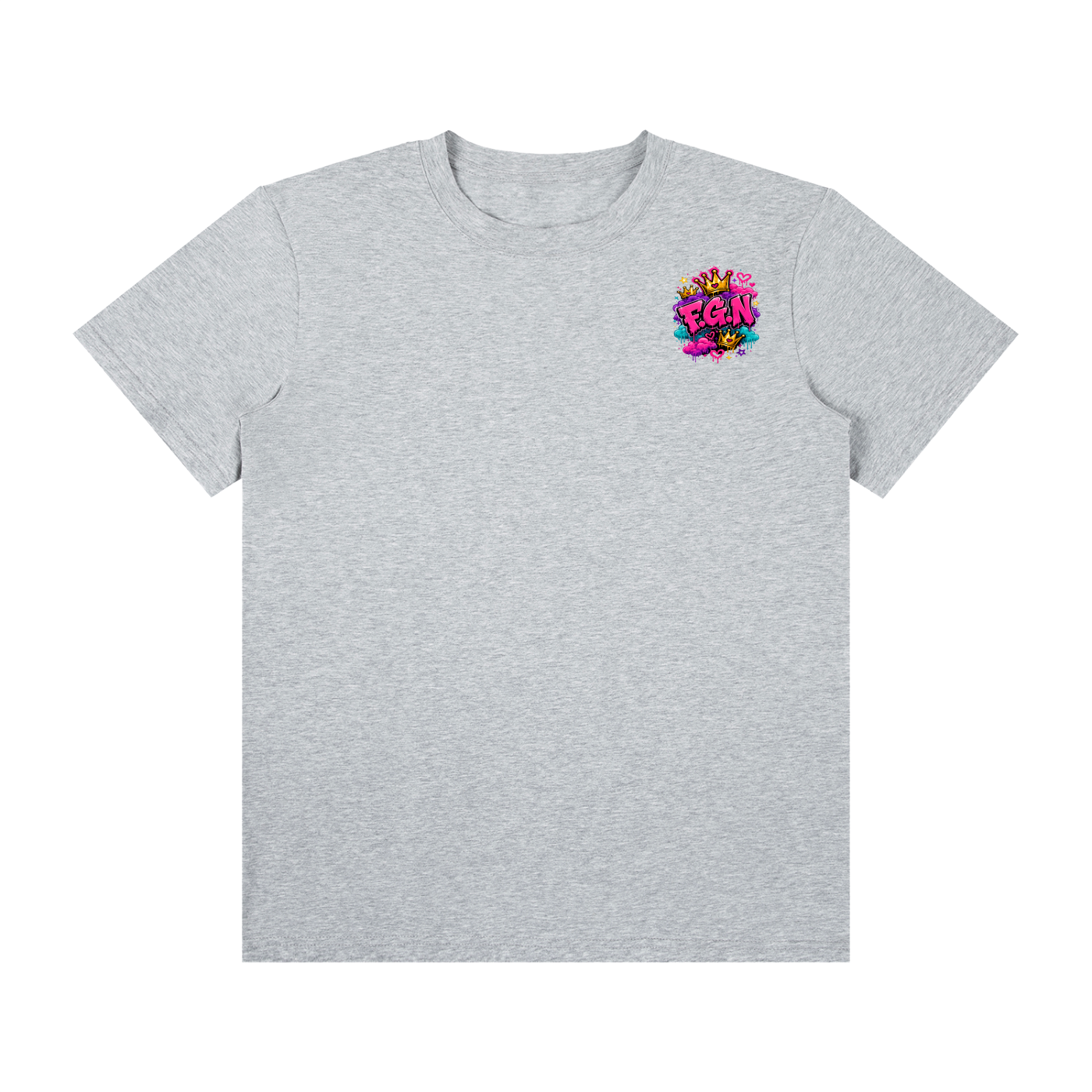 Unisex Classic Crew Neck Cotton T-Shirt w/ Custom FGN Logo Front & Zero Fluffs Given Graphic Design Back