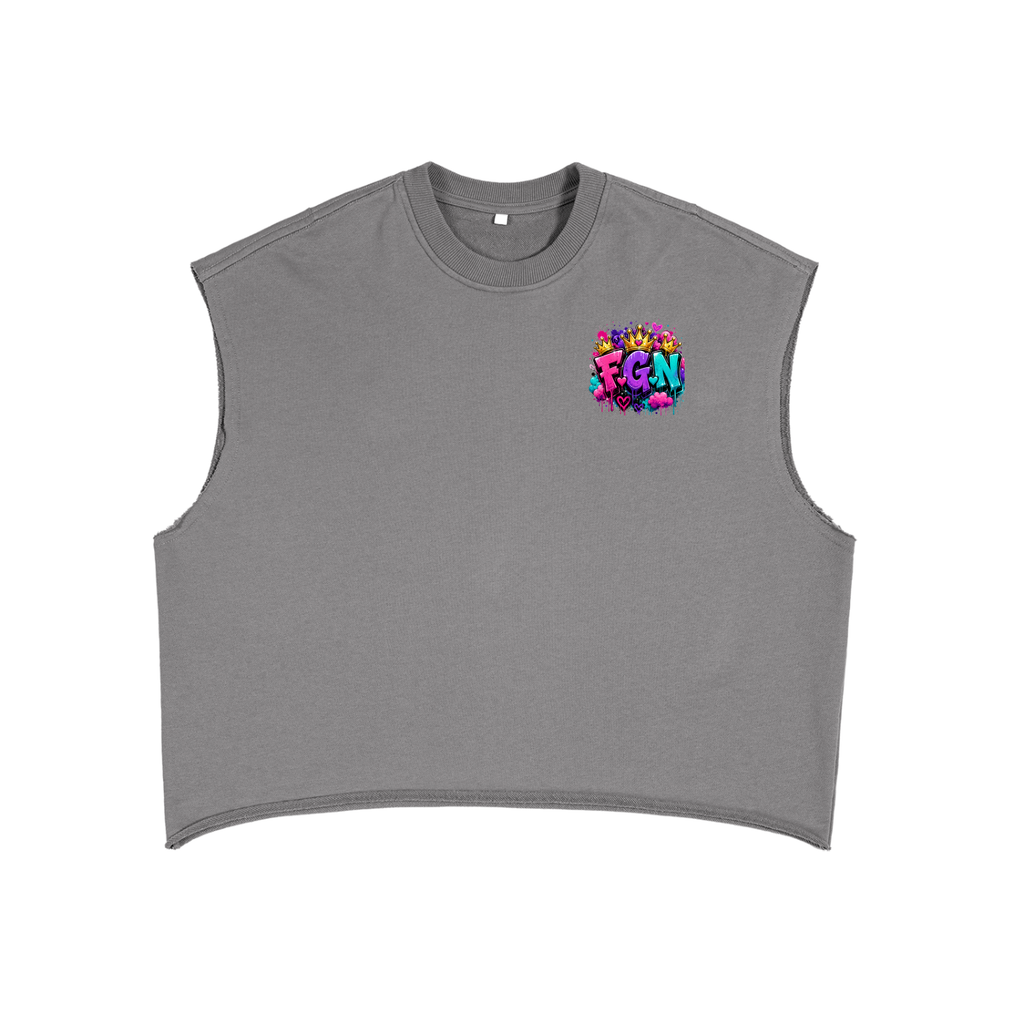 French Terry Boxy Tank Top w/ Custom FGN Logo Front & Just Because I'm Fluffy...Graphic Design Back