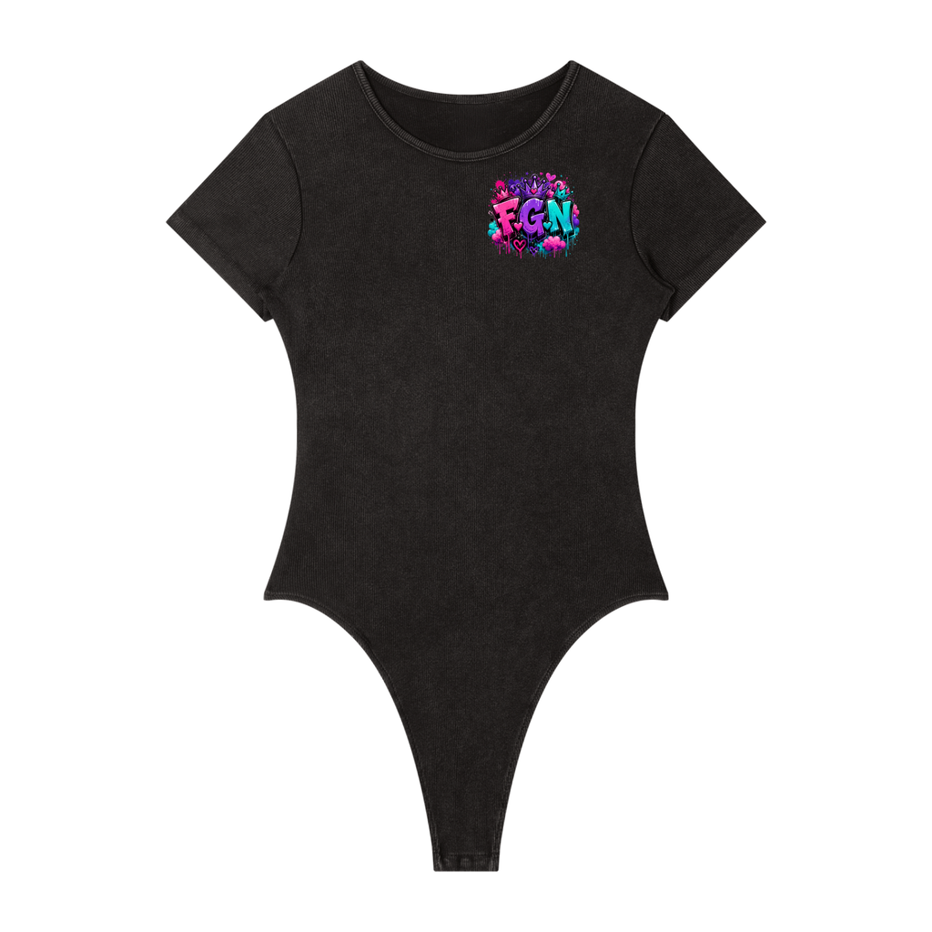 Women's Mineral Wash Crewneck Bodysuit w/ Custom FGN Logo Front & Only Real Men Graphic Design Back