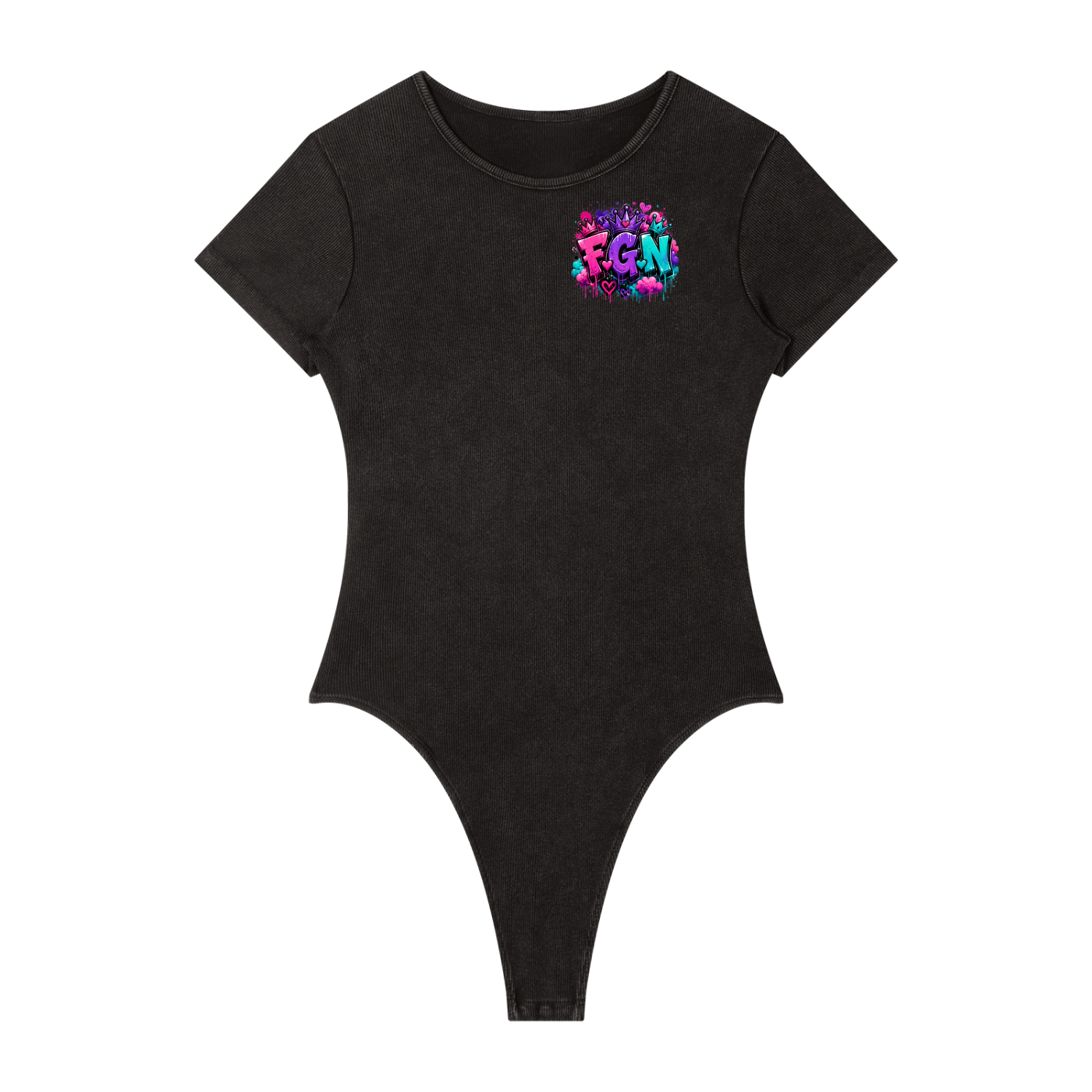Women's Mineral Wash Crewneck Bodysuit w/ Custom FGN Logo Front & Only Real Men Graphic Design Back