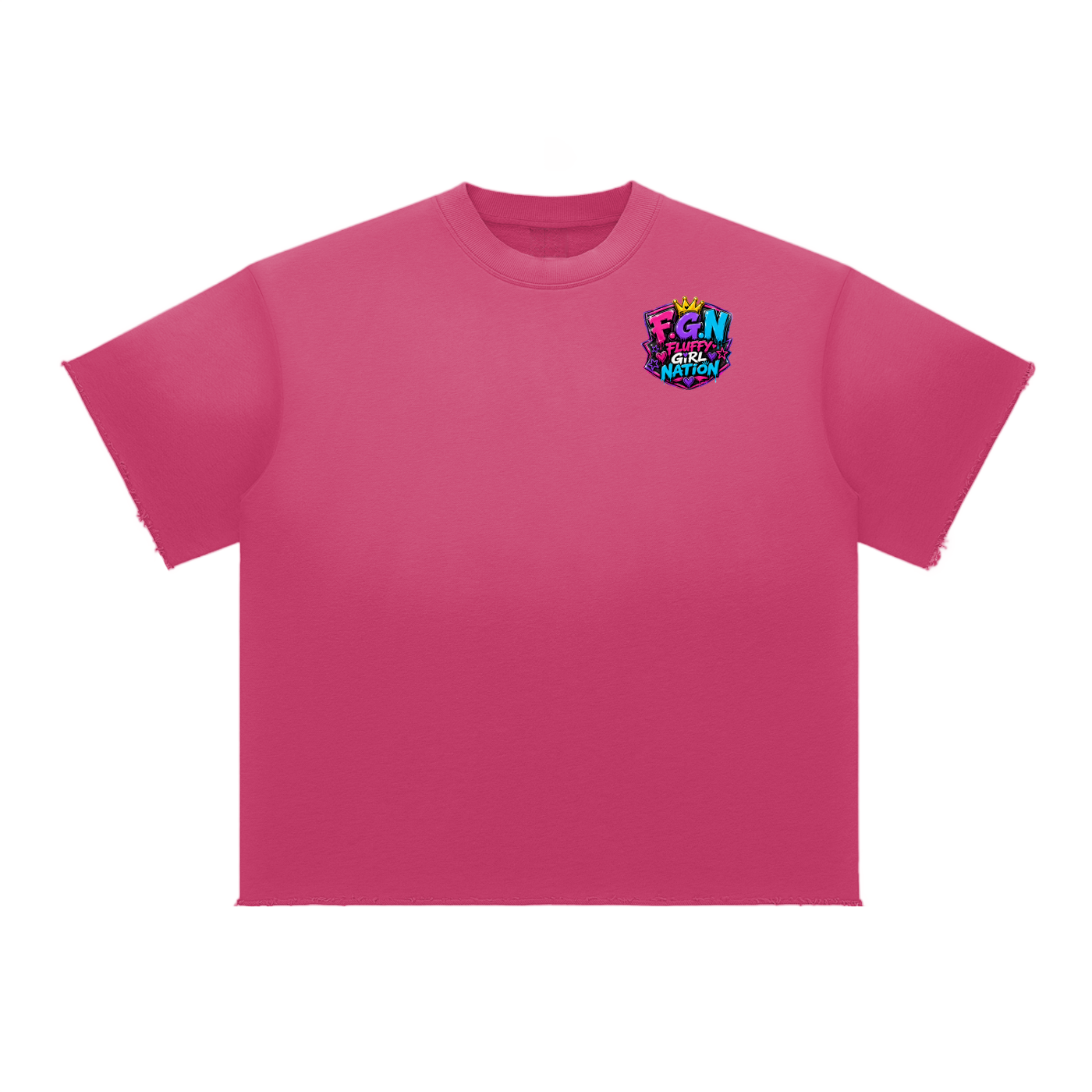 Sun Fade Raw Edge T-Shirt w/ Custom Graphic Design-Respect My Fluffy_Back & FGN Logo_Back