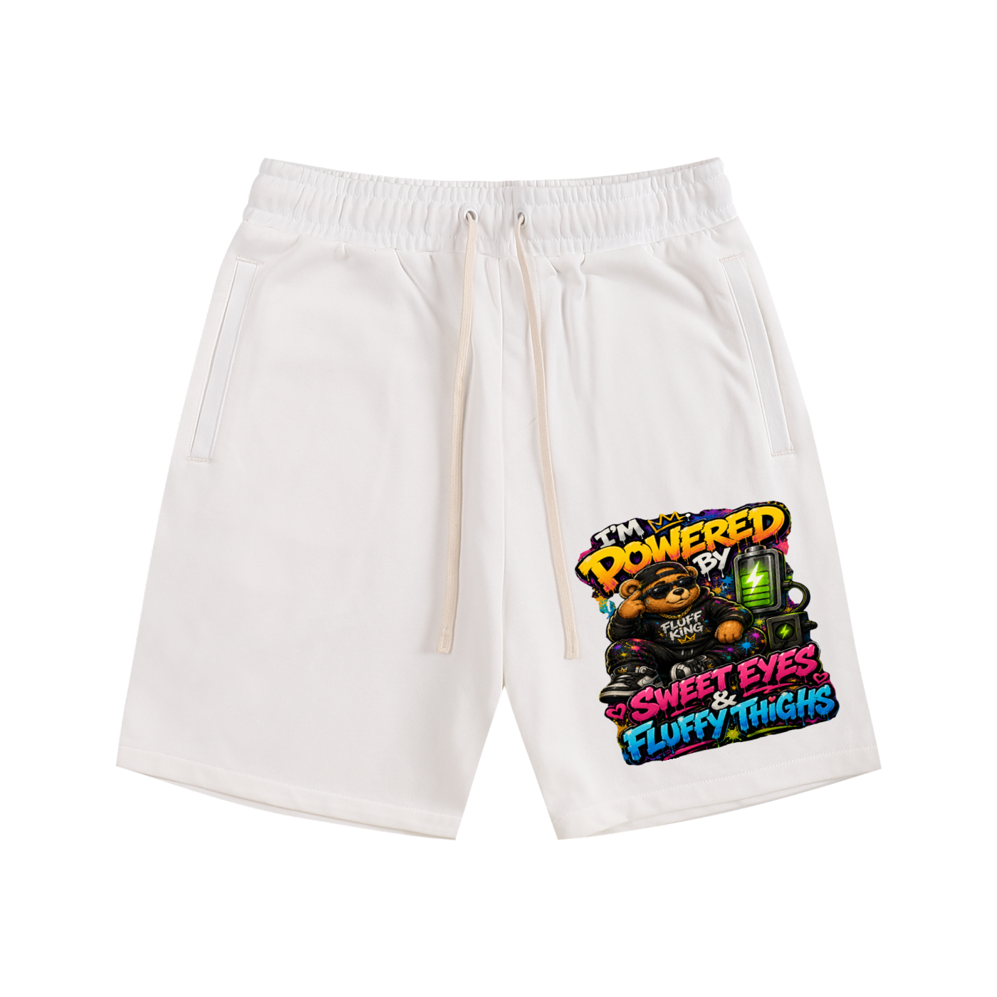 Essential Cotton Shorts w/ Custom Graphic Design_I'm Powered By_Front