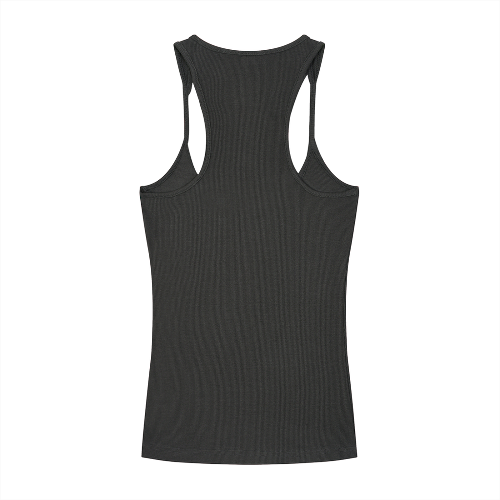 Slim Fit Ribbed Racerback Tank Top w/ Custom FGN Just Because I'm Fluffy...Graphic Design Front