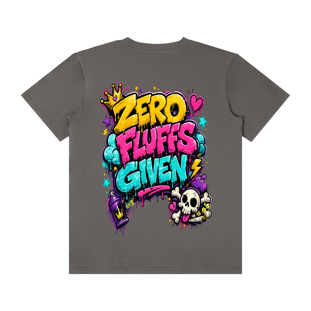 Unisex Classic Crew Neck Cotton T-Shirt w/ Custom FGN Logo Front & Zero Fluffs Given Graphic Design Back