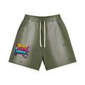 Sun Fade Distressed Shorts w/ Custom Graphic Design Zero Fluffs Given Front & FGN Logo Back