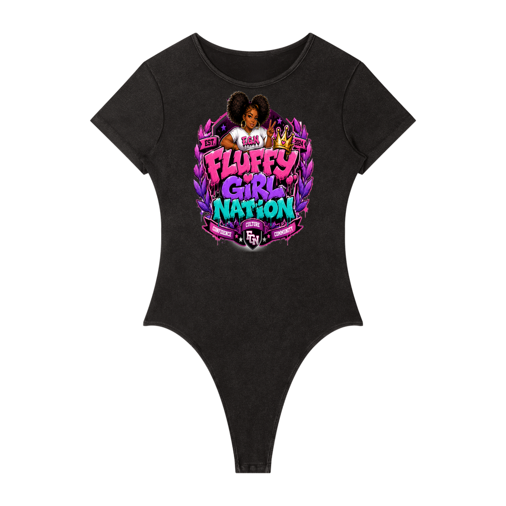 Women's Mineral Wash Crewneck Bodysuit w/ Custom FGN University Logo Graphic Design Front