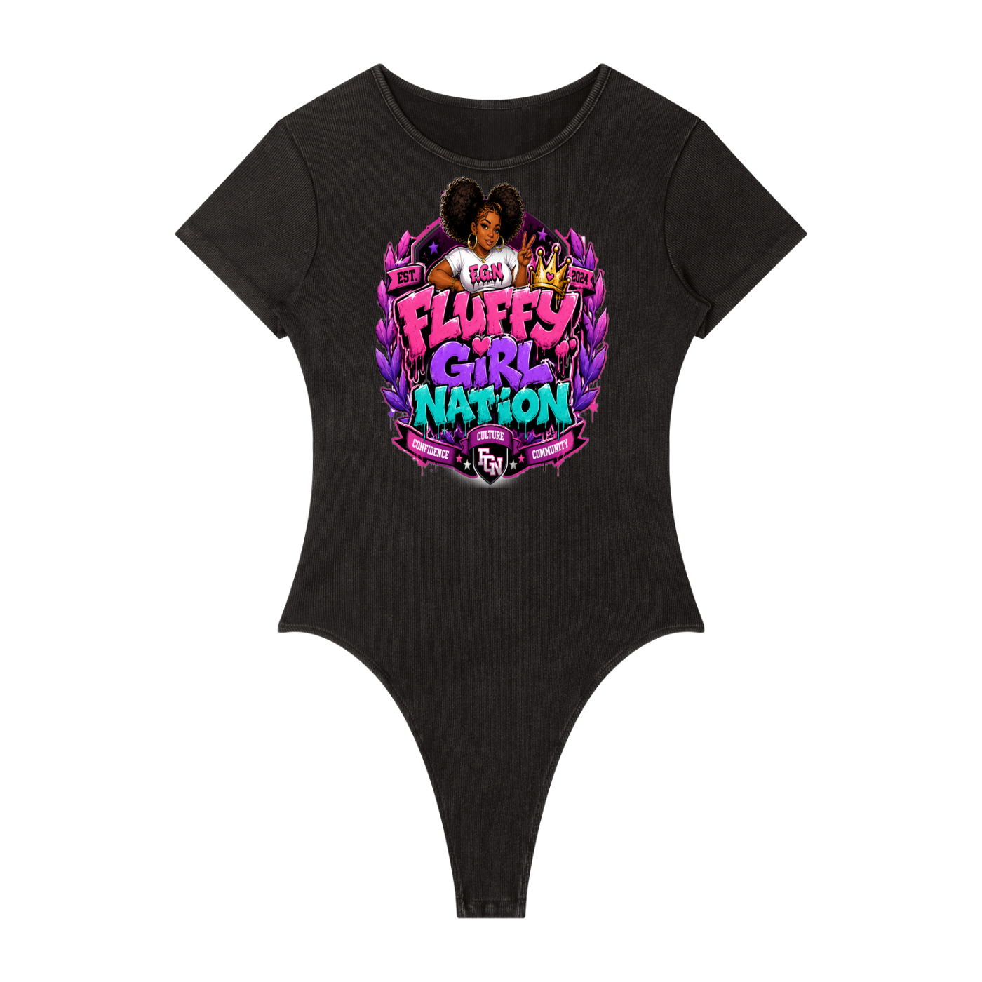 Women's Mineral Wash Crewneck Bodysuit w/ Custom FGN University Logo Graphic Design Front