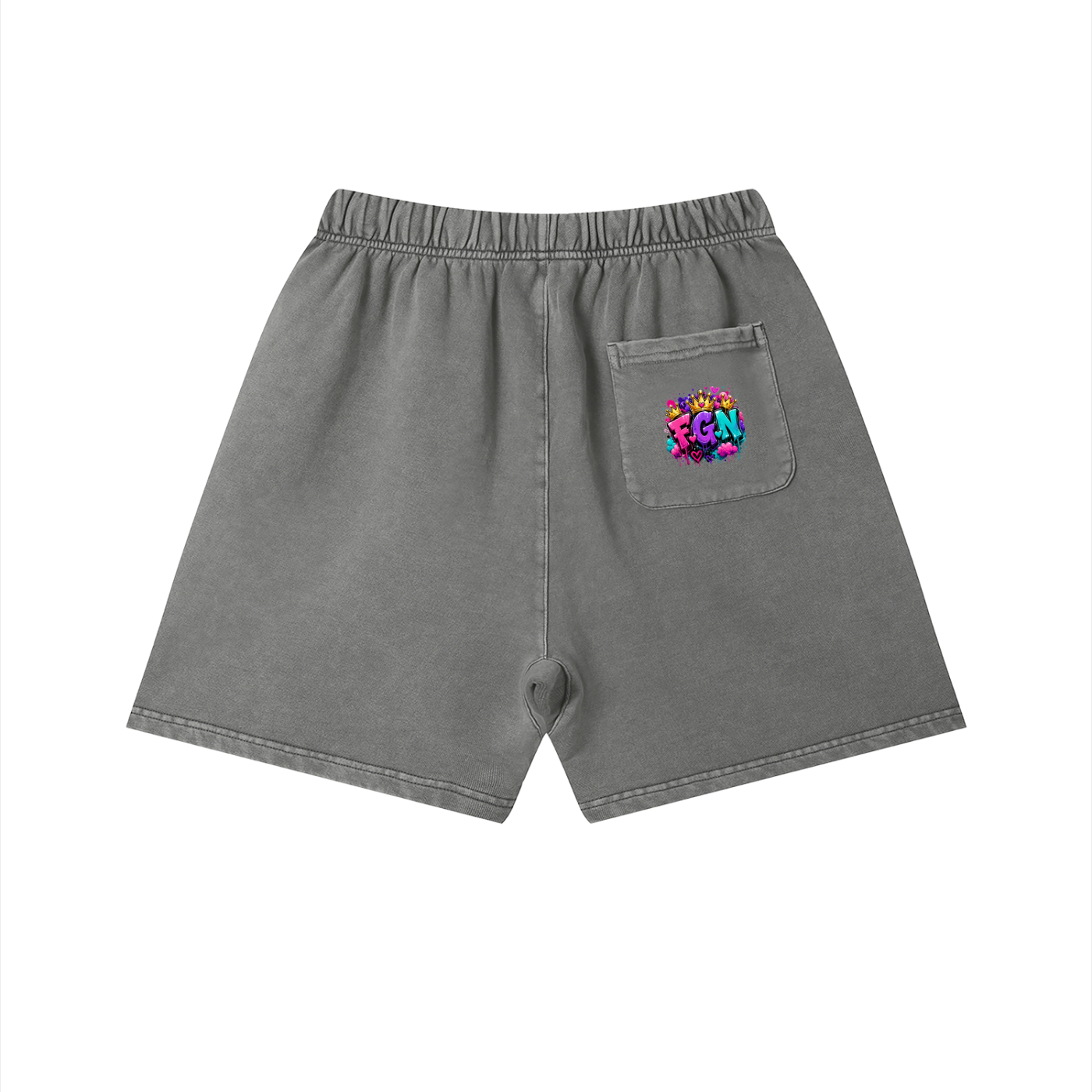 Unisex Vintage Wash Cotton Shorts w/ Custom Graphic Design_Heavy on the Curves_Front & FGN Logo_Back Pocket