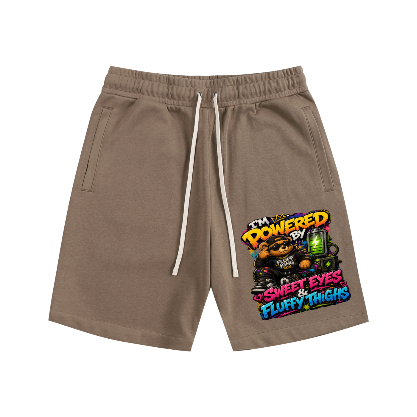 Essential Cotton Shorts w/ Custom Graphic Design_I'm Powered By_Front