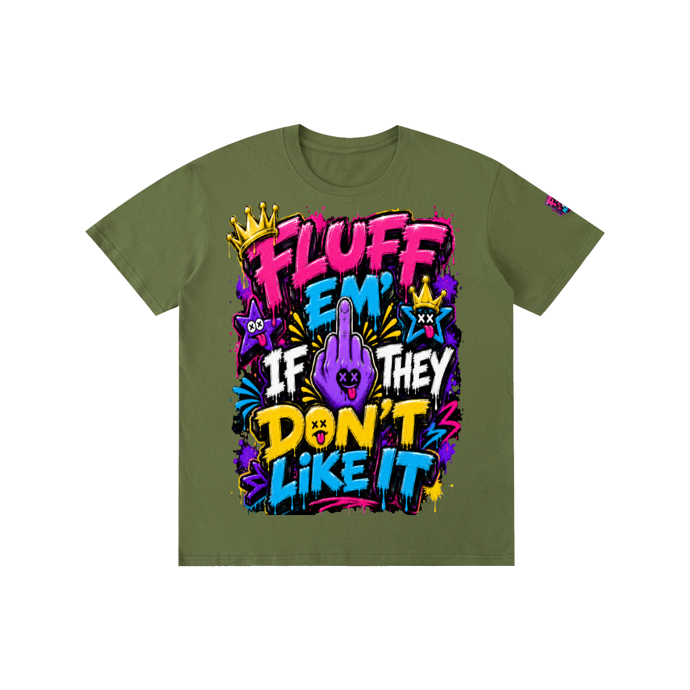 Pure Cotton Unisex T-Shirt w/Custom FGN Logo-Left Sleeve & Graphic Design Front-Fluff Em'