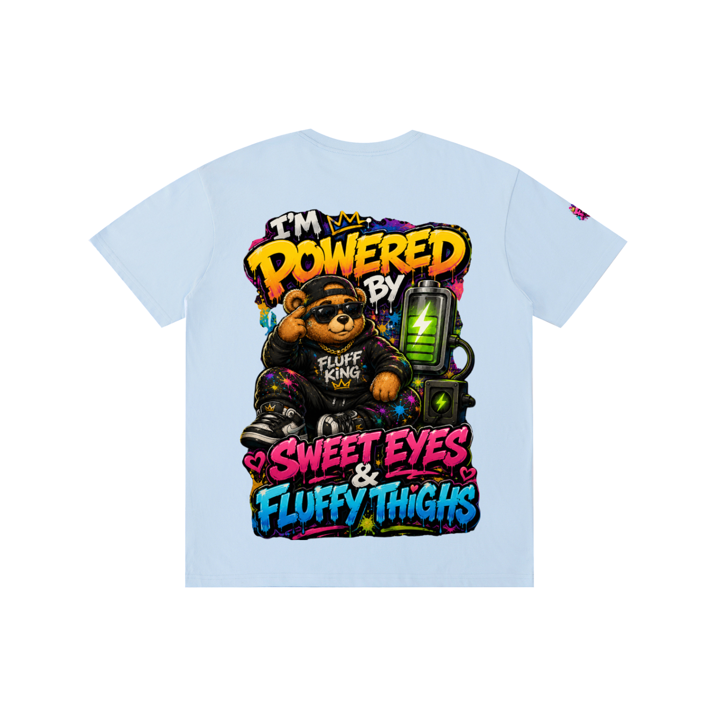 Pure Cotton Unisex T-Shirt w/ Custom Graphic Design_I'm Powered By_Back & FGN Logo_Right Sleeve