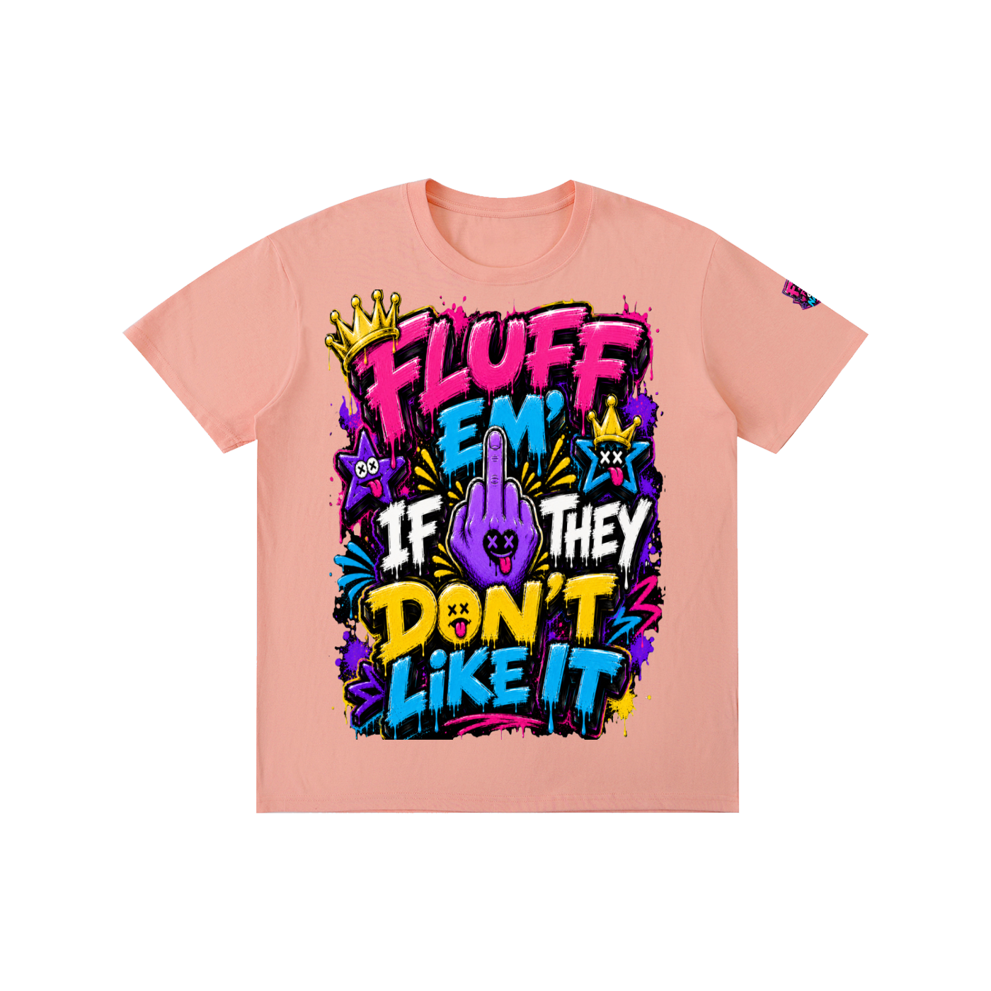 Pure Cotton Unisex T-Shirt w/Custom FGN Logo-Left Sleeve & Graphic Design Front-Fluff Em'