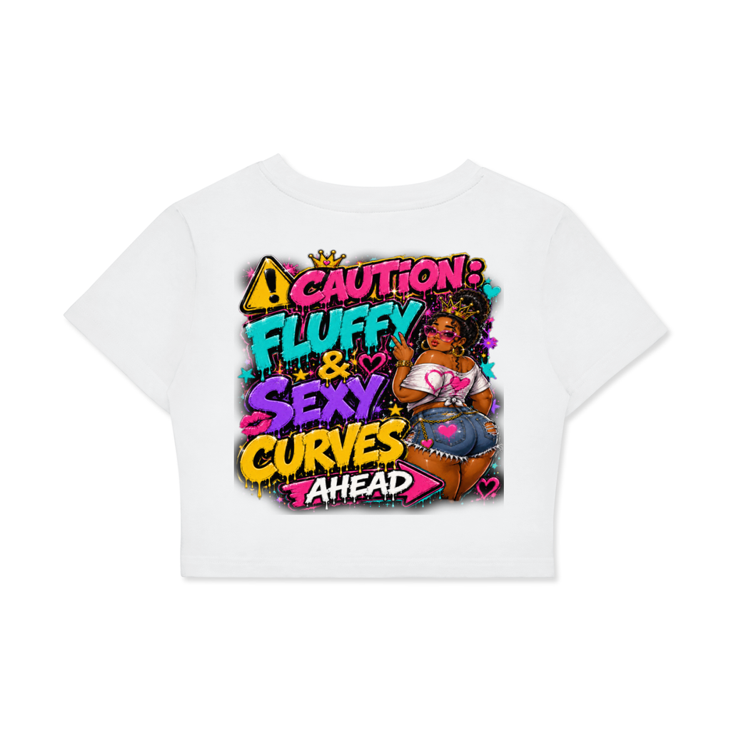 Fitted Crop Cotton T-Shirt w/ Custom Graphic Design_Curves Ahead_Back & FGN Logo_Front