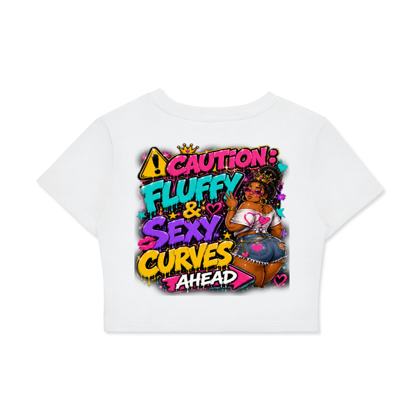 Fitted Crop Cotton T-Shirt w/ Custom Graphic Design_Curves Ahead_Back & FGN Logo_Front