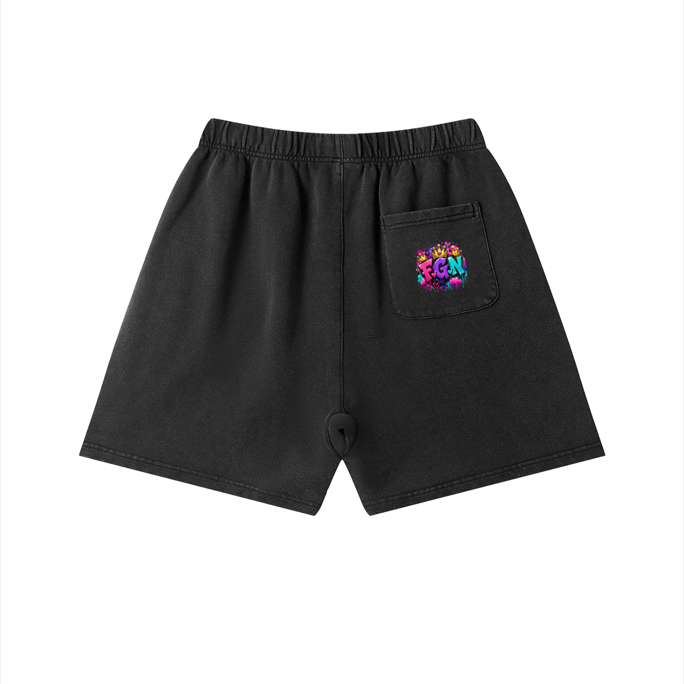Unisex Vintage Wash Cotton Shorts w/ Custom Graphic Design_Heavy on the Curves_Front & FGN Logo_Back Pocket