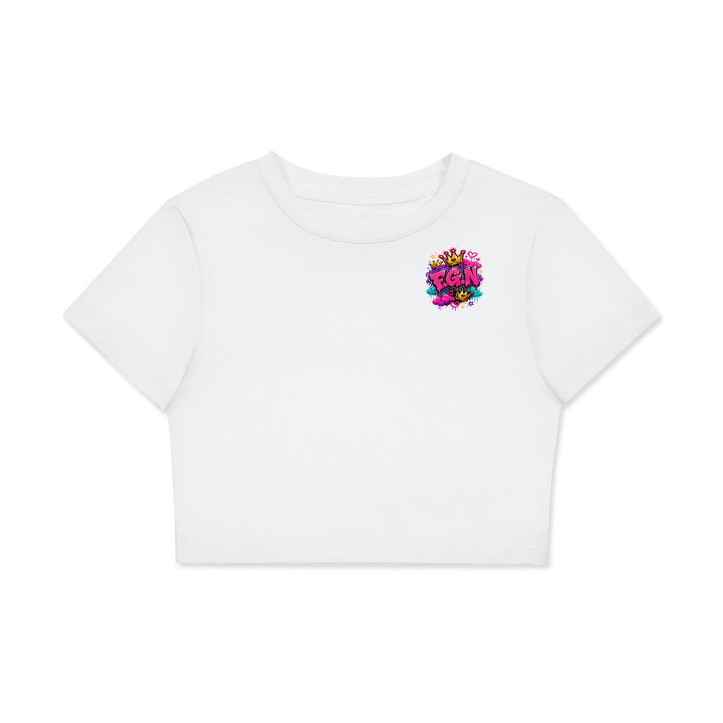 Fitted Crop Cotton T-Shirt w/ Custom FGN Logo-Front & K.M.F Graphic Design Back